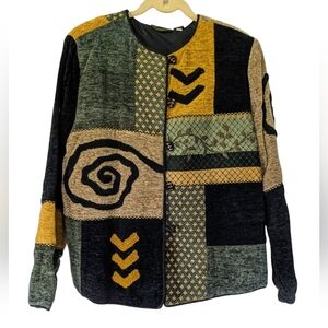 Julia Ian Julia Ku Julia Kim Artsy Tapestry Patchwork Embroidered Jacket Sz M‎